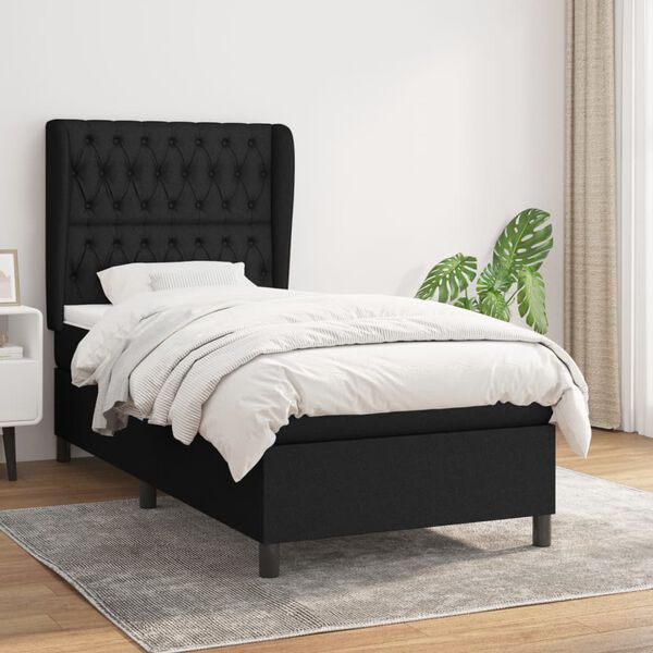 vidaXL Sommier &agrave; lattes de lit avec matelas Noir 100x200 cm Tissu