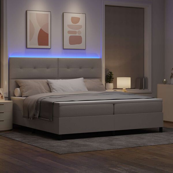 vidaXL Lit &agrave; ressorts avec matelas avec LED Taupe 200 x 200 cm tissu