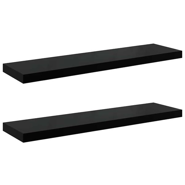 vidaXL &Eacute;tag&egrave;re murale flottante 2 pcs Noir brillant 90x23,5x3,8 cm MDF
