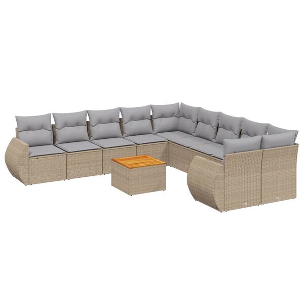 vidaXL Salon de jardin 11 pcs avec coussins beige r&eacute;sine tress&eacute;e