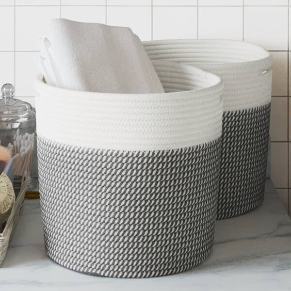 vidaXL Paniers de rangement 2 pcs gris et blanc &Oslash;28x28 cm coton