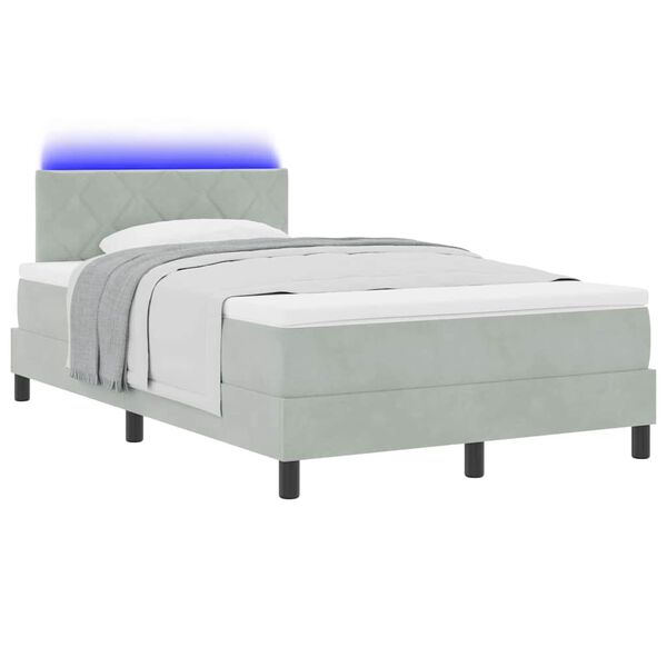 vidaXL Lit &agrave; ressort LED avec matelas Gris clair 120 x 200 cm Velours