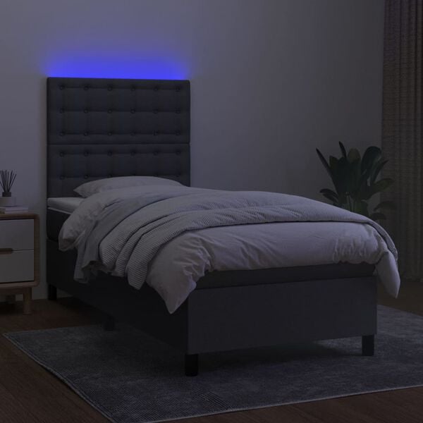 vidaXL Sommier &agrave; lattes de lit et matelas et LED Gris fonc&eacute; 100x200 cm