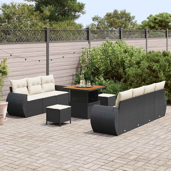 vidaXL Ensemble de canapé de jardin avec coussin 10 pcs Noir et crème