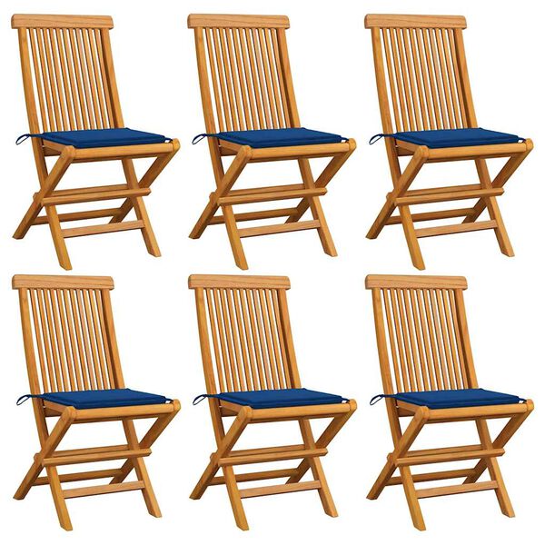 vidaXL Chaises de jardin et coussins bleu royal lot de 6 Bois de teck