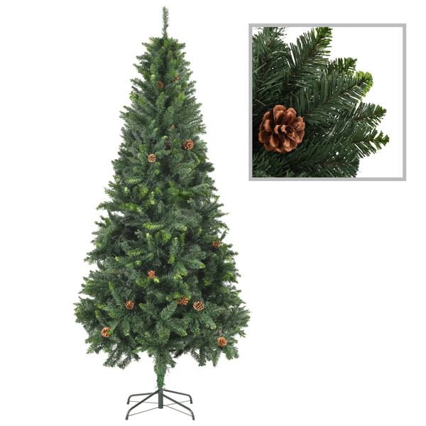 vidaXL Arbre de No&euml;l artificiel pr&eacute;-&eacute;clair&eacute;/boules pommes de pin 210cm