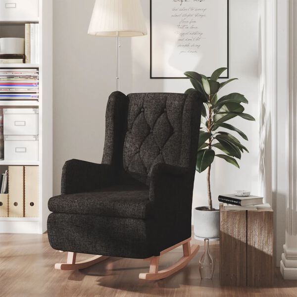 vidaXL Fauteuil avec pieds &agrave; bascule en bois d'h&eacute;v&eacute;a Noir Tissu