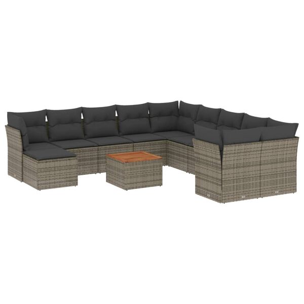 vidaXL Salon de jardin avec coussins 12 pcs gris r&eacute;sine tress&eacute;e