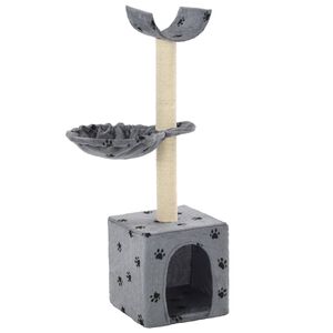 vidaXL Arbre &agrave; chat et griffoir Sisal 105 cm Empreintes de pattes Gris