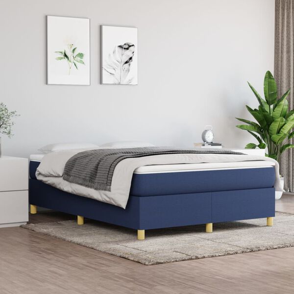vidaXL Sommier &agrave; lattes de lit avec matelas Bleu 140x200 cm Tissu