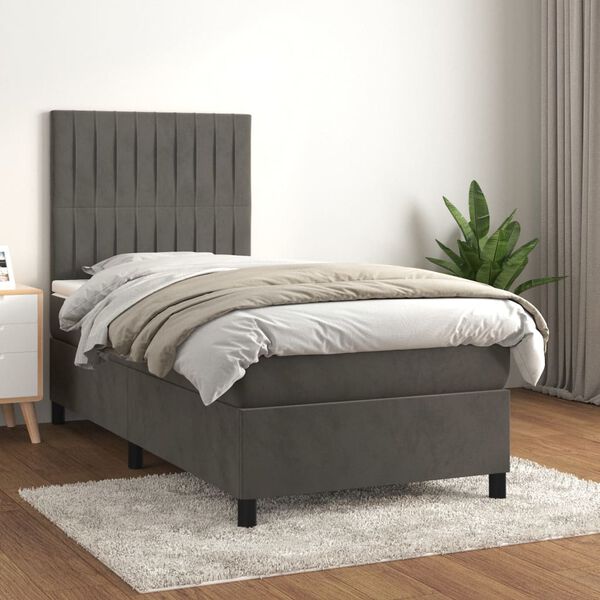 vidaXL Sommier &agrave; lattes de lit et matelas Gris fonc&eacute; 90x190 cm Velours