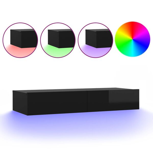 vidaXL Meuble TV avec lumi&egrave;res LED Noir brillant 90x35x15,5 cm