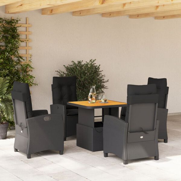 vidaXL Ensemble &agrave; manger de jardin coussins 5pcs Noir R&eacute;sine tress&eacute;e