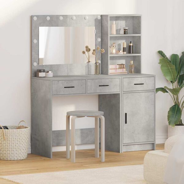 vidaXL Table de Toilette avec tiroir 2 pcs Gris Bois d'ingénierie