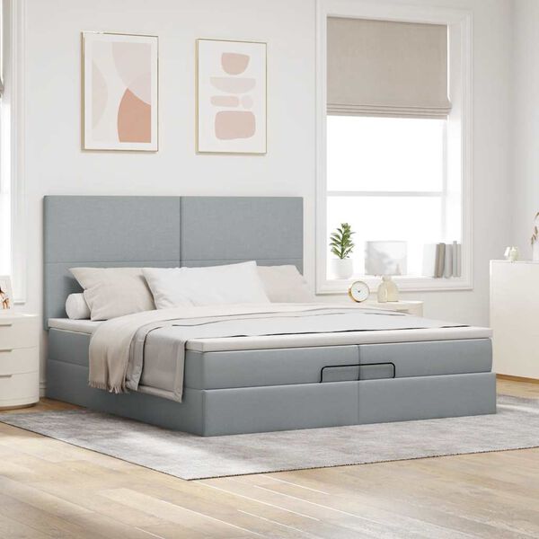 VidaXL Cadre de lit ottoman et matelas gris clair 200x200cm tissu