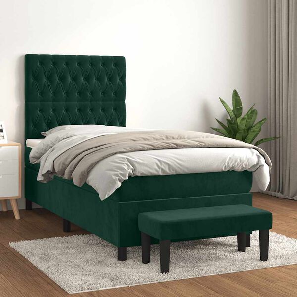 vidaXL Sommier &agrave; lattes de lit avec matelas Vert fonc&eacute; 90x190 cm