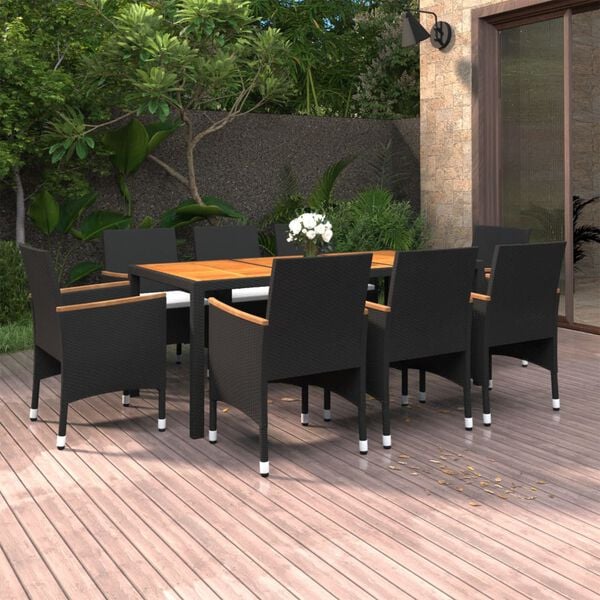 vidaXL Ensemble &agrave; manger de jardin 9 pcs R&eacute;sine tress&eacute;e Noir