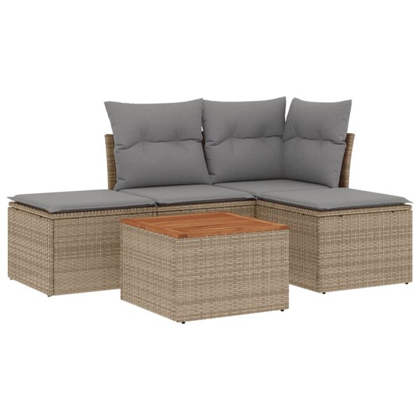 vidaXL Salon de jardin avec coussins 5pcs m&eacute;lange beige r&eacute;sine tress&eacute;e
