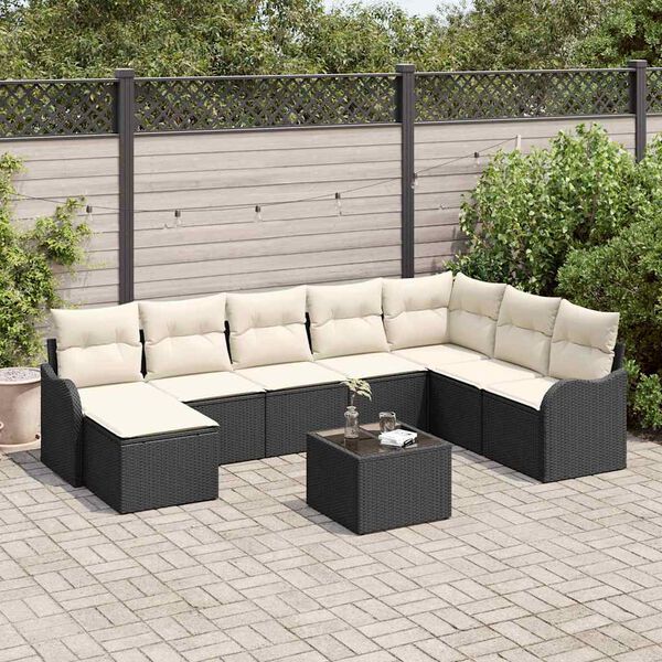 vidaXL Ensemble de canap&eacute; de jardin 9 pcs Noir polyrotin