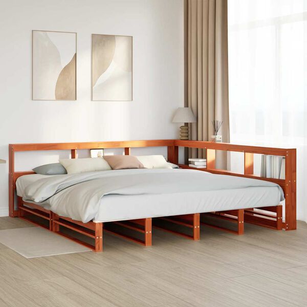 vidaXL Lit biblioth&egrave;que sans matelas cire marron 180x200 cm pin massif