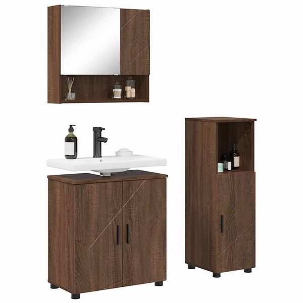 vidaXL Ensemble de mobilier de salle de bain 3 pcs Ch&ecirc;ne brun
