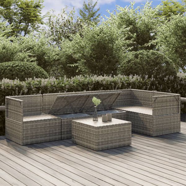 vidaXL Salon de jardin 6 pcs avec coussins Gris R&eacute;sine tress&eacute;e