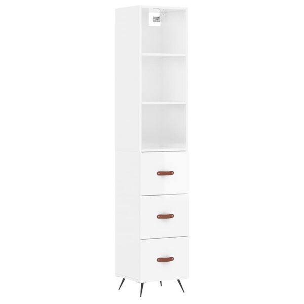 vidaXL Buffet haut Blanc brillant 34,5x34x180 cm Bois d'ing&eacute;nierie