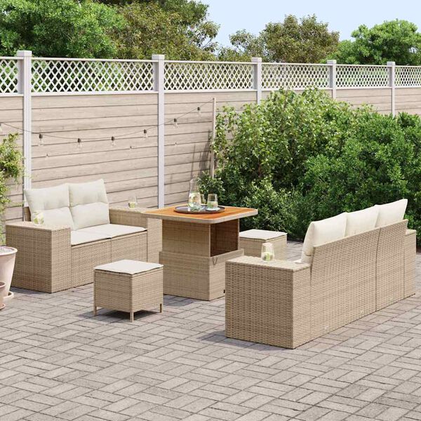 vidaXL Ensemble de canap&eacute; de jardin 8 pcs Beige et cr&egrave;me Poly Rattan