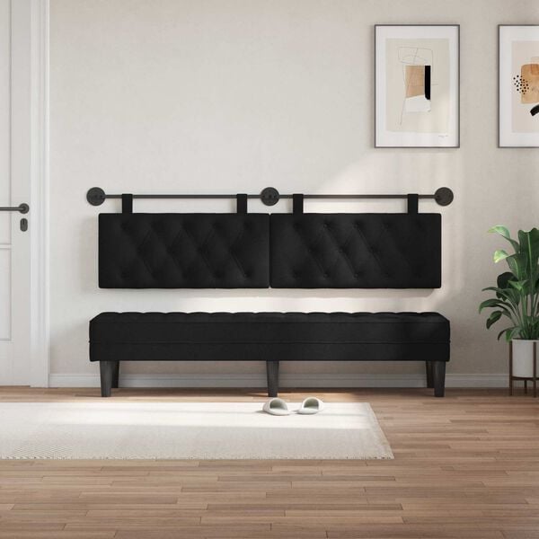 vidaXL T&ecirc;te de lit suspendue Montage mural Noir 190 x 55 x 7 cm tissu