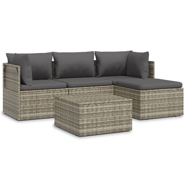 vidaXL Salon de jardin 5 pcs avec coussins Gris Résine tressée