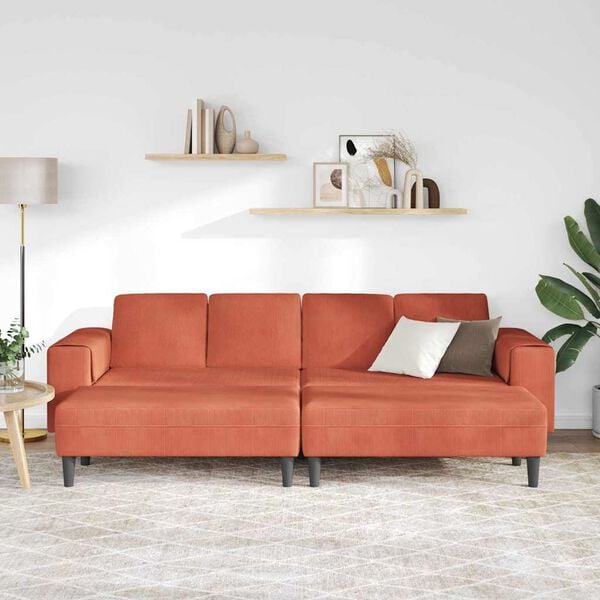 vidaXL Sofa en tissu Rouge orange 208 cm Tissu en velours côtelé