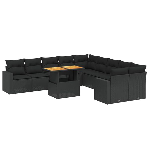 vidaXL Salon de jardin 11 pcs avec coussins noir r&eacute;sine tress&eacute;e
