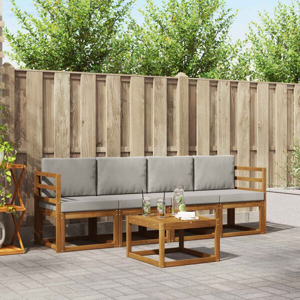 vidaXL Ensemble de canap&eacute;s d'ext&eacute;rieur 5 pcs Gris Naturel et Clair