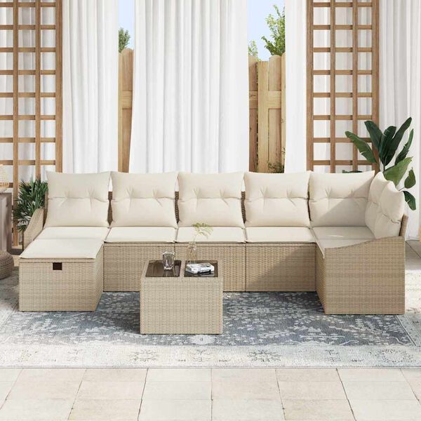 vidaXL Ensemble de canapé de jardin 8 pcs Beige Poly rotin