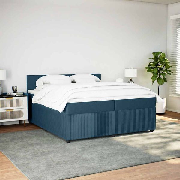 vidaXL Sommier &agrave; lattes de lit et matelas Bleu 200x200 cm velours