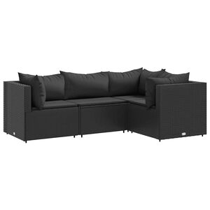 vidaXL Salon de jardin 4 pcs avec coussins Noir R&eacute;sine tress&eacute;e