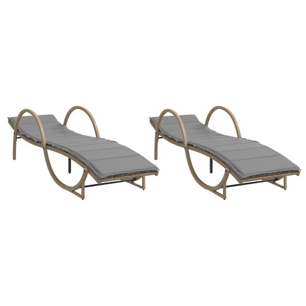 vidaXL Chaises longues lot de 2 avec coussins beige r&eacute;sine tress&eacute;e