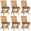 vidaXL Chaises pliantes avec coussins gris, 6 pi&egrave;ces, en teck massif