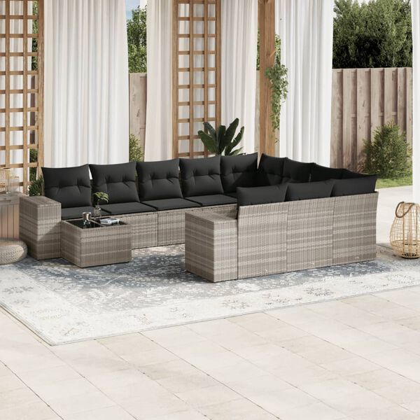 vidaXL Salon de jardin 11 pcs avec coussins gris clair r&eacute;sine tress&eacute;e