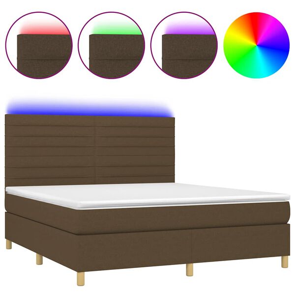 vidaXL Sommier &agrave; lattes de lit matelas et LED Marron fonc&eacute; 180x200 cm