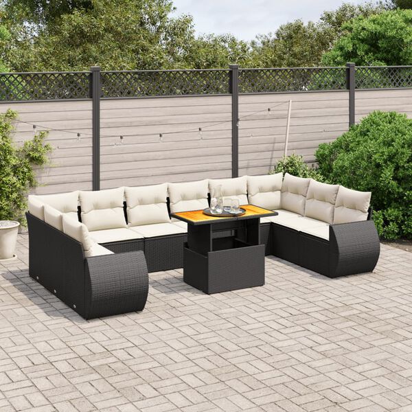 vidaXL Salon de jardin 11 pcs avec coussins noir r&eacute;sine tress&eacute;e