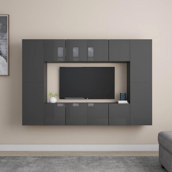 vidaXL Ensemble de meubles TV 8 pcs Gris brillant Bois d'ing&eacute;nierie