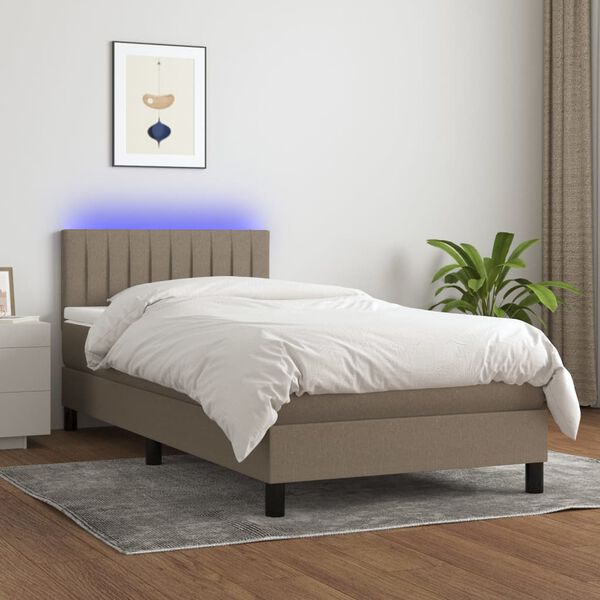 vidaXL Sommier &agrave; lattes de lit avec matelas LED Taupe 100x200 cm Tissu