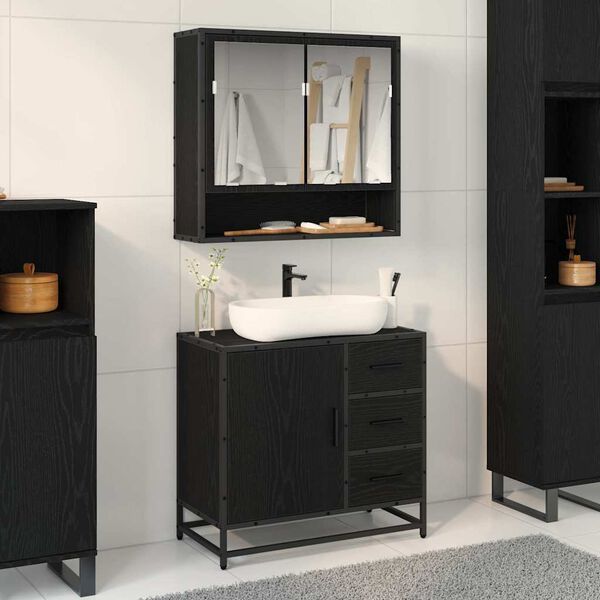 vidaXL Cabinet de salle de bain avec tiroir Chêne noir 65 x 33 x 60 cm