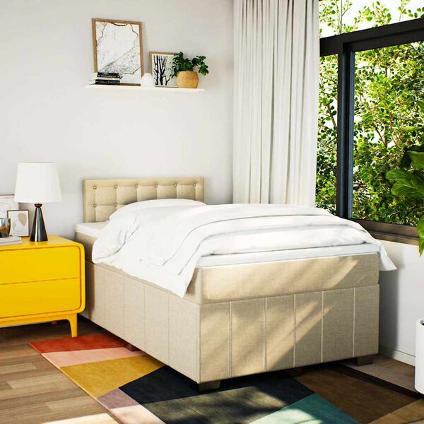 vidaXL Sommier &agrave; lattes de lit avec matelas Cr&egrave;me 120x200 cm Tissu