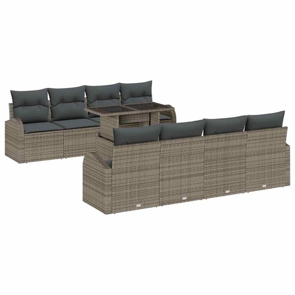 vidaXL Ensemble de canap&eacute; de jardin 9 pcs Gris Poly Rattan