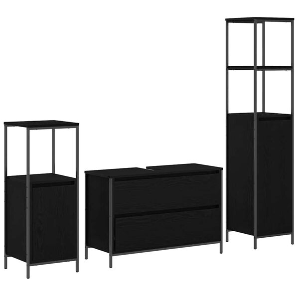 vidaXL Ensemble de mobilier de salle de bain 3 pcs Ch&ecirc;ne noir