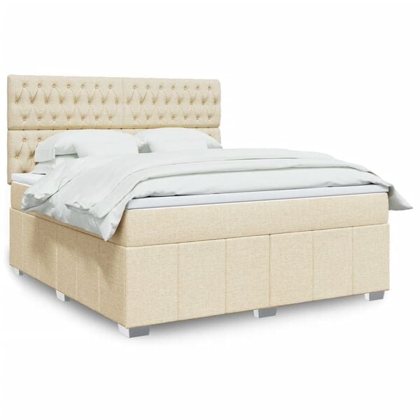 vidaXL Sommier &agrave; lattes de lit avec matelas Cr&egrave;me 180x200 cm Tissu