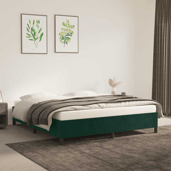 vidaXL Cadre de lit sans matelas vert fonc&eacute; 160x200 cm velours