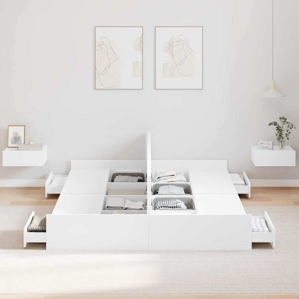 vidaXL Cadre de lit avec rangement avec tête de lit Blanc 150 x 200 cm